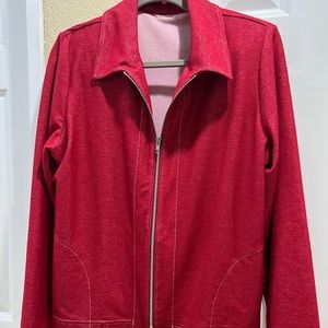 Weekenders red denim look zip jacket with removable shoulder pads. Like new.